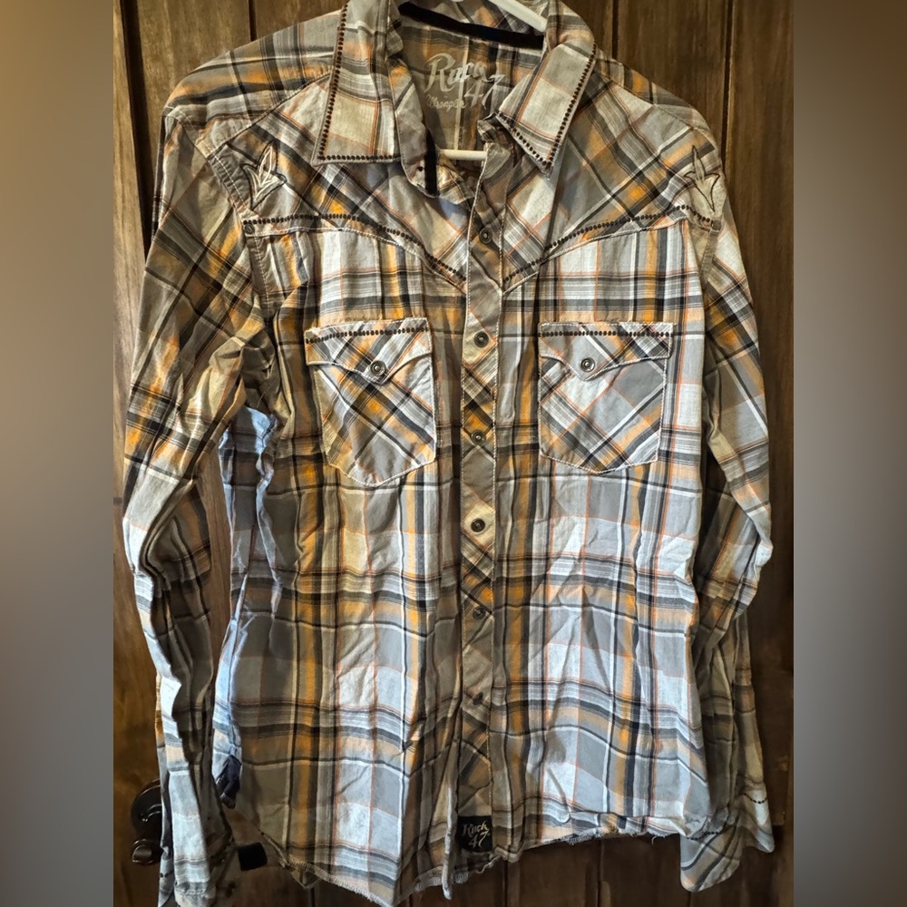 Wrangler Pearl Snap Mens Large Rock 47
